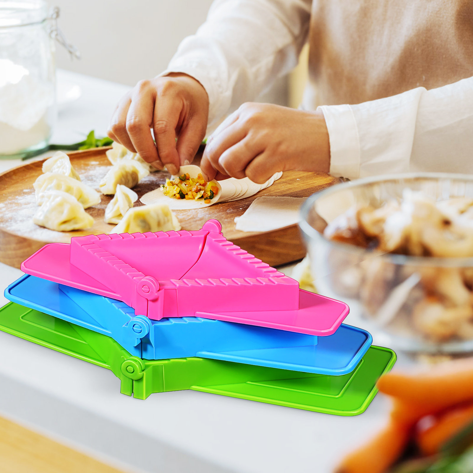 Gyoza Dumpling Maker - 3Pcs Dumpling Mold Set Plastic Square