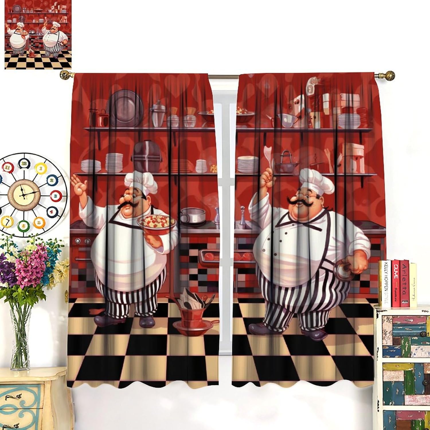Kitchen Funny Chef Curtains, C - Home Cooking Youtube ulasan dan harga