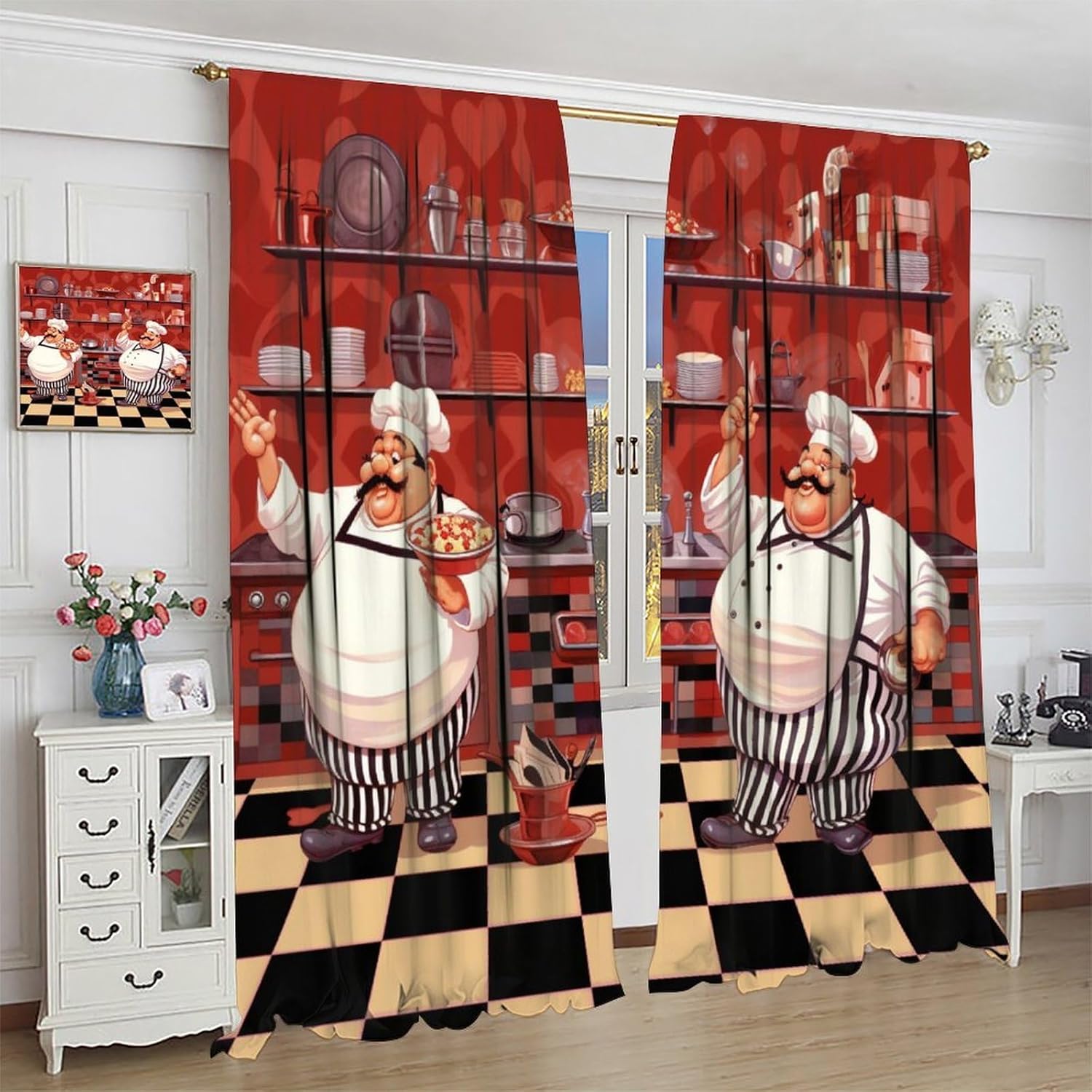 Kitchen Funny Chef Curtains, C - Home Cooking Youtube ulasan dan harga
