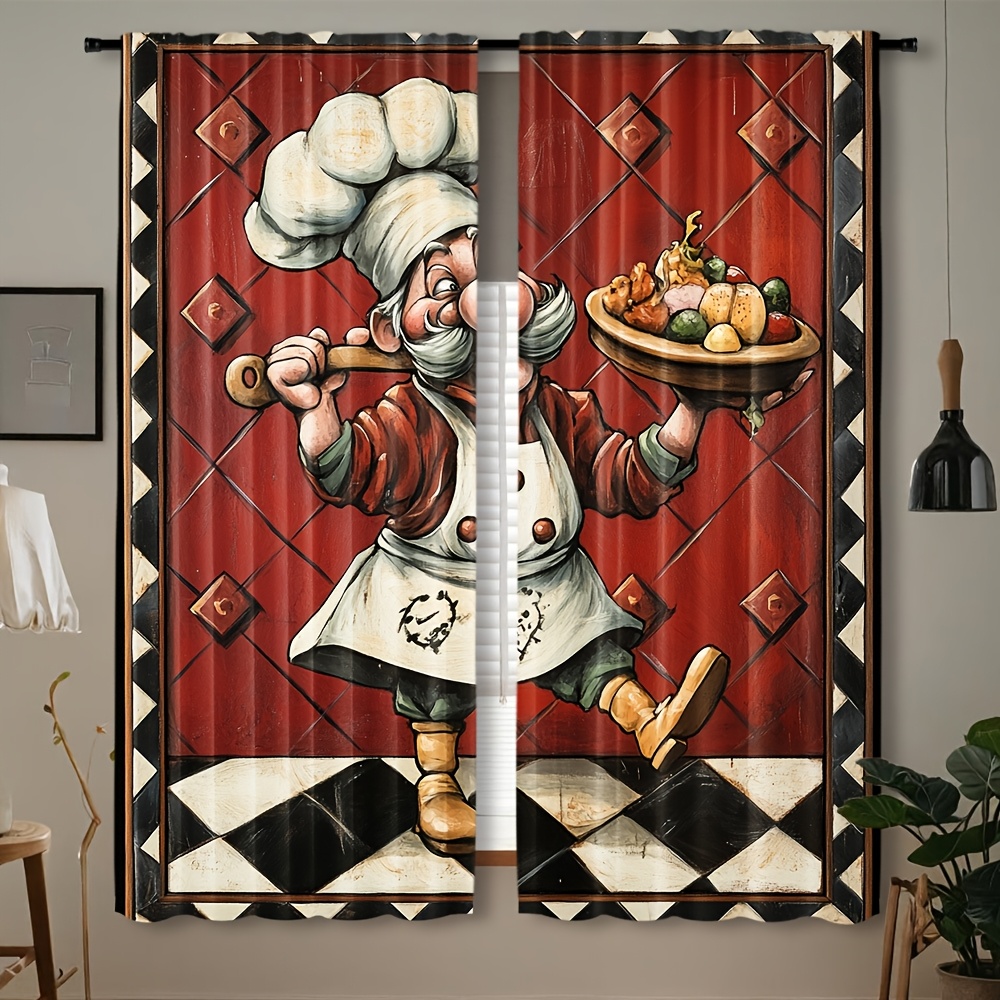 Novelty Chef Cartoon Curtains  - Home Cooking Youtube ulasan dan harga