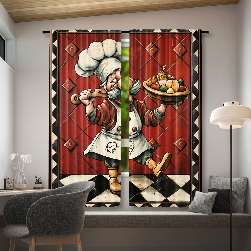 Novelty Chef Cartoon Curtains  - Home Cooking Youtube ulasan dan harga