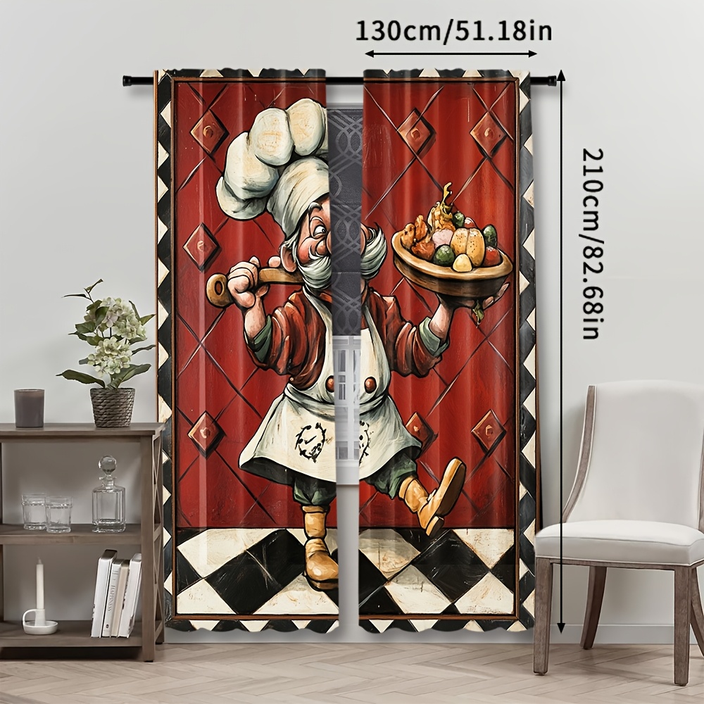 Novelty Chef Cartoon Curtains  - Home Cooking Youtube ulasan dan harga