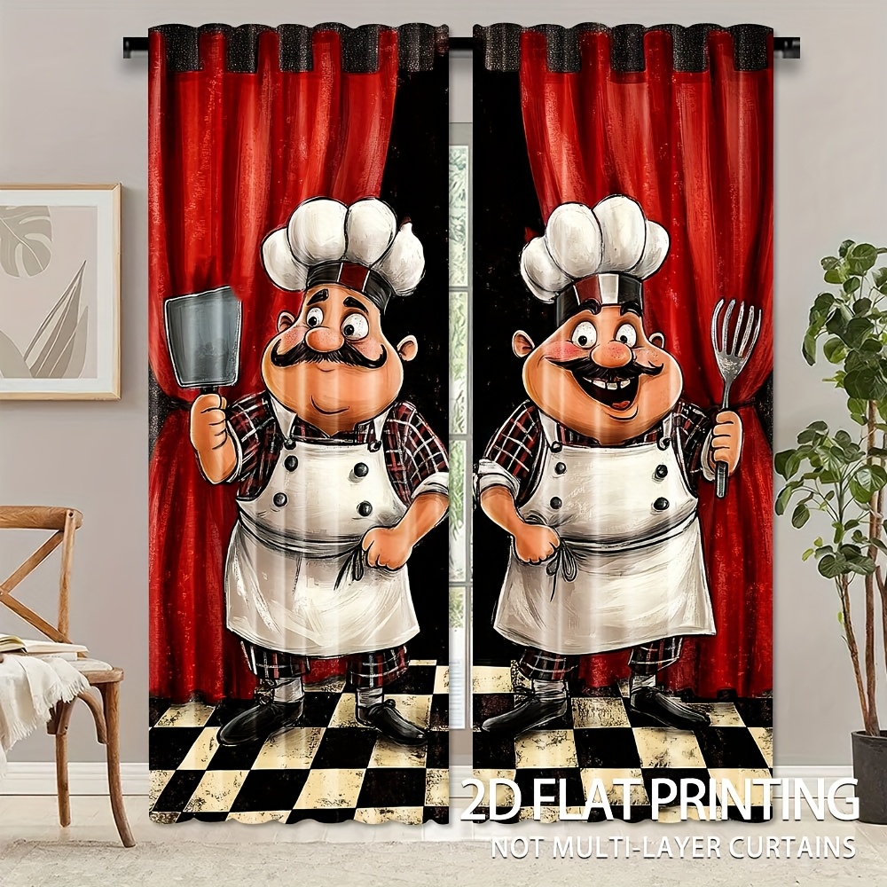 2pcs Chef Kitchen Curtains - F - Home Cooking Youtube ulasan dan harga
