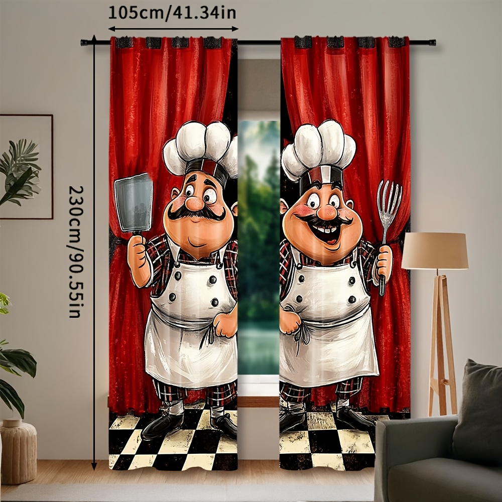 2pcs Chef Kitchen Curtains - F - Home Cooking Youtube ulasan dan harga