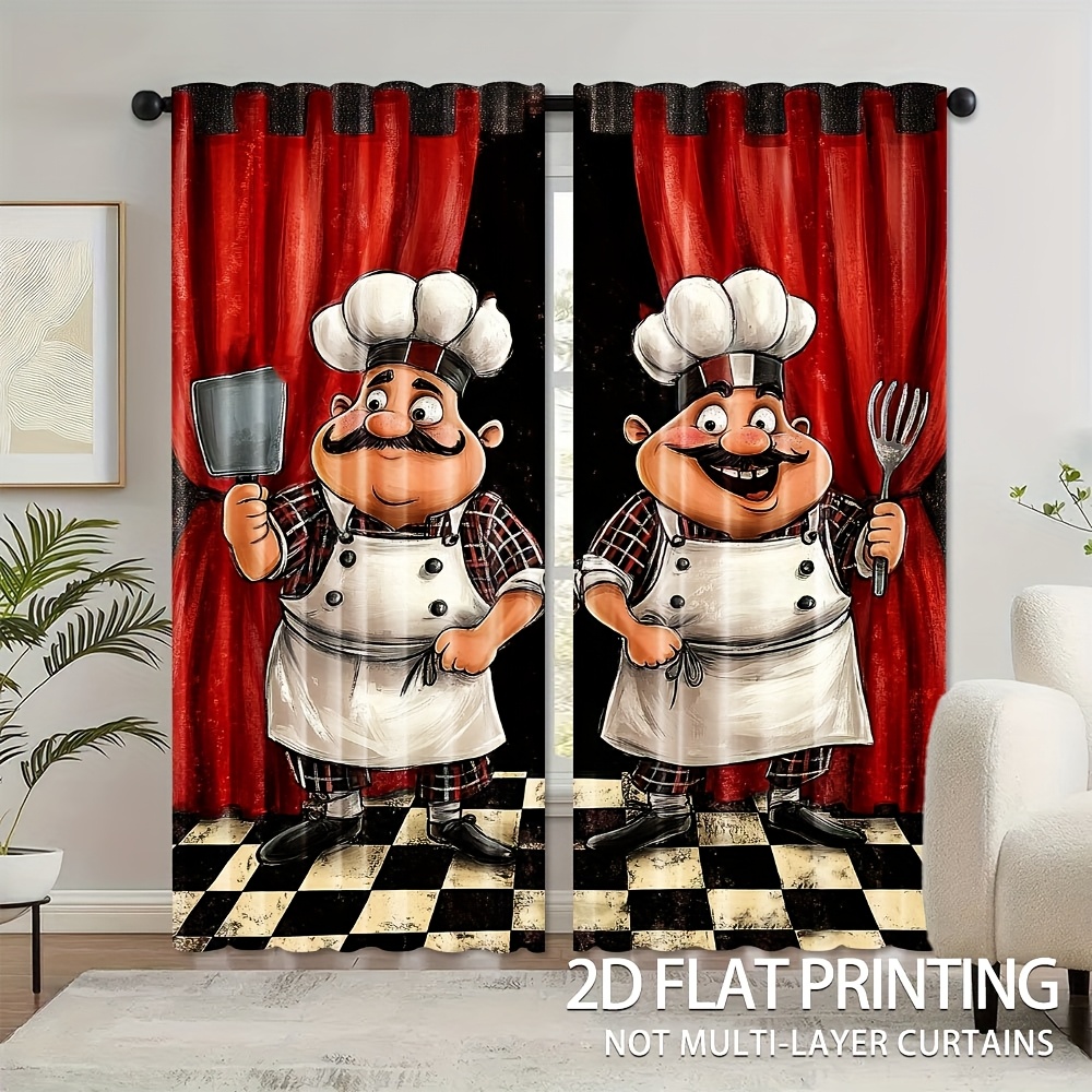 2pcs Chef Kitchen Curtains - F - Home Cooking Youtube ulasan dan harga