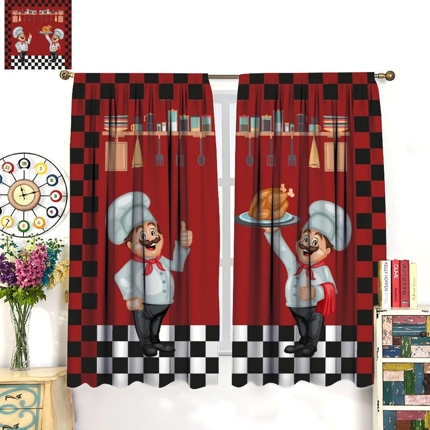 Chef Kitchen Curtains, Modern  - Home Cooking Youtube ulasan dan harga